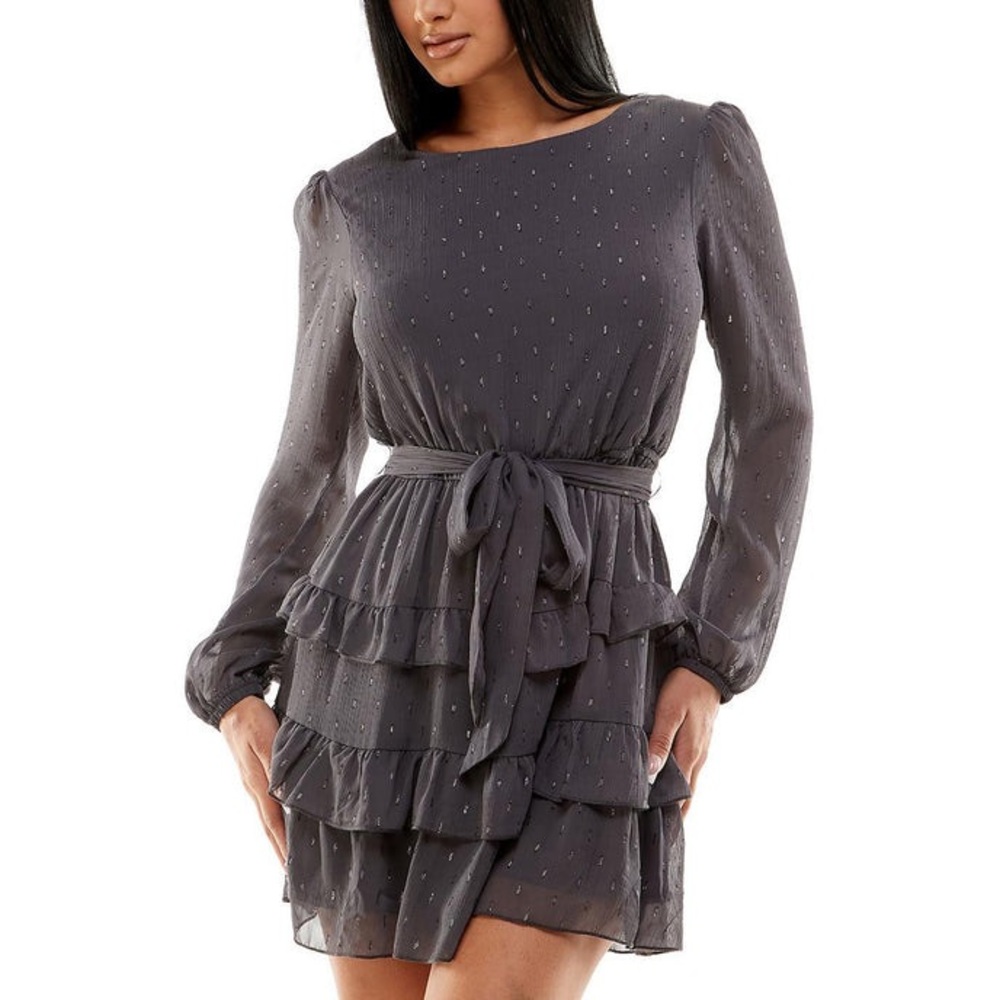 Speechless Gray Ruffled Tiered Sundress